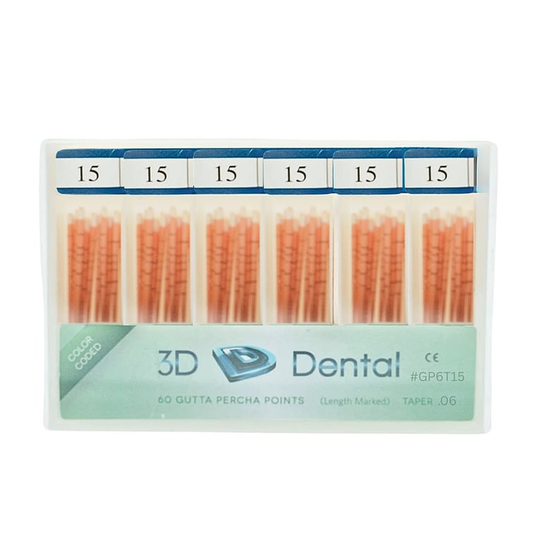 3D Endo Gutta Percha Points, #15, Taper Size 0.06, 60/Pk. Radiopaque root canal obturating points