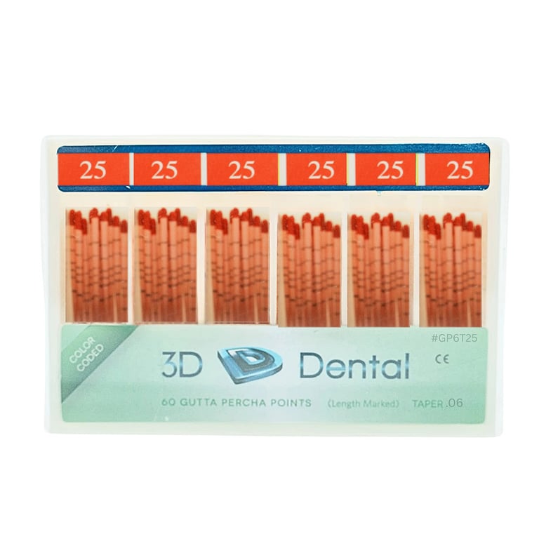 3D Endo Gutta Percha Points, #25, Taper Size 0.06, 60/Pk. Radiopaque root canal obturating points
