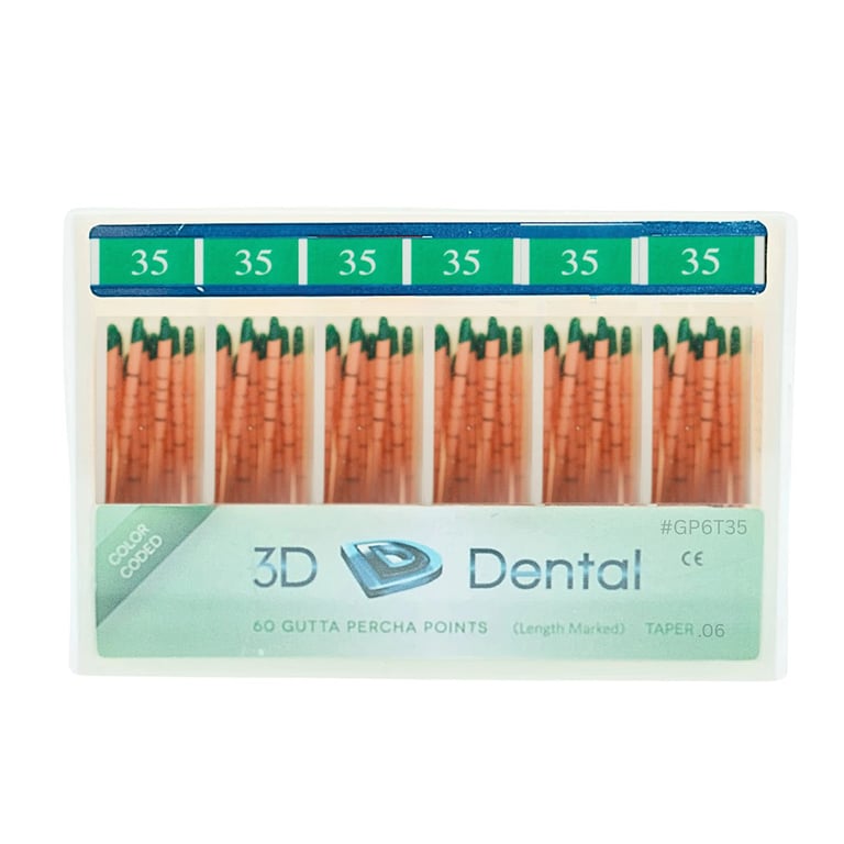 3D Endo Gutta Percha Points, #35, Taper Size 0.06, 60/Pk. Radiopaque root canal obturating points