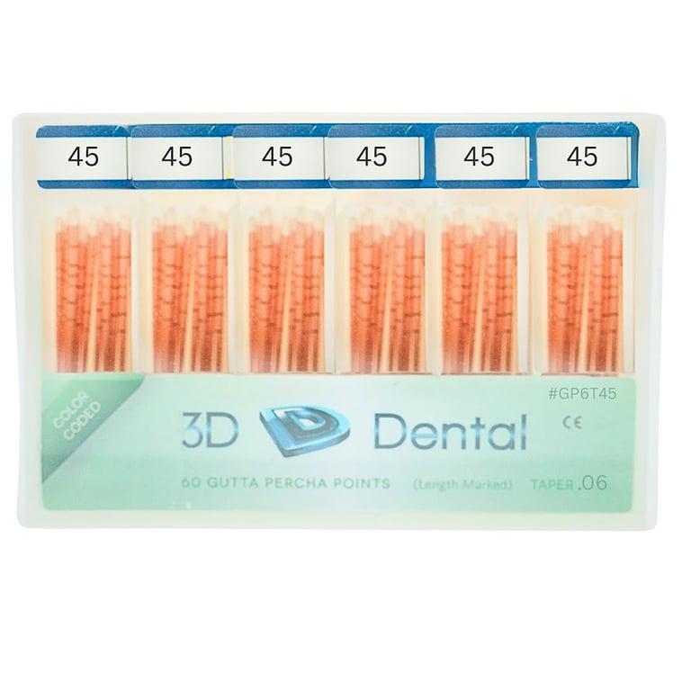 3D Endo Gutta Percha Points, #45, Taper Size 0.06, 60/Pk. Radiopaque root canal obturating points