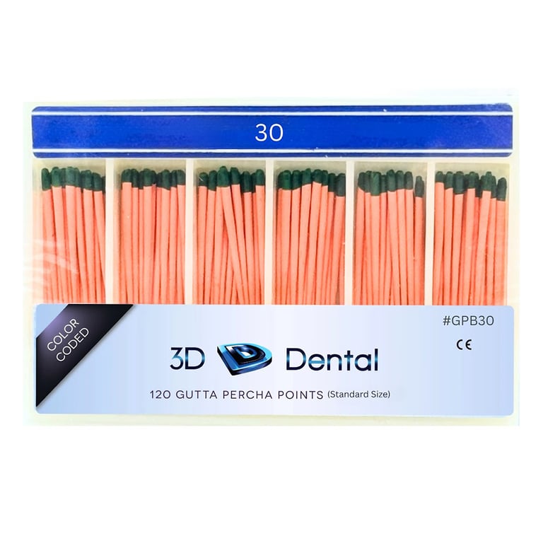 3D Endo Gutta Percha Points, Bulk, #30, 120/Pk. Radiopaque root canal obturating points