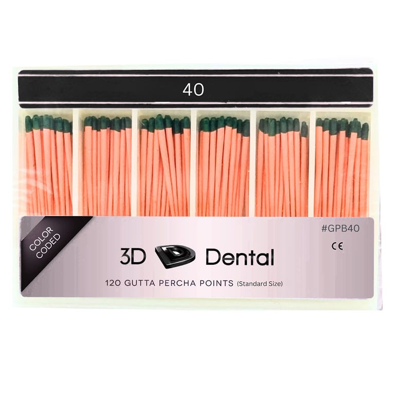 3D Endo Gutta Percha Points, Bulk, #40, 120/Pk. Radiopaque root canal obturating points