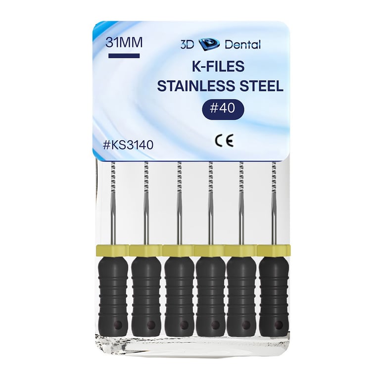 3D Endo Stainless Steel K-Files, 31mm, #40, 6/Pk. Precision machinery, features pre-mounted