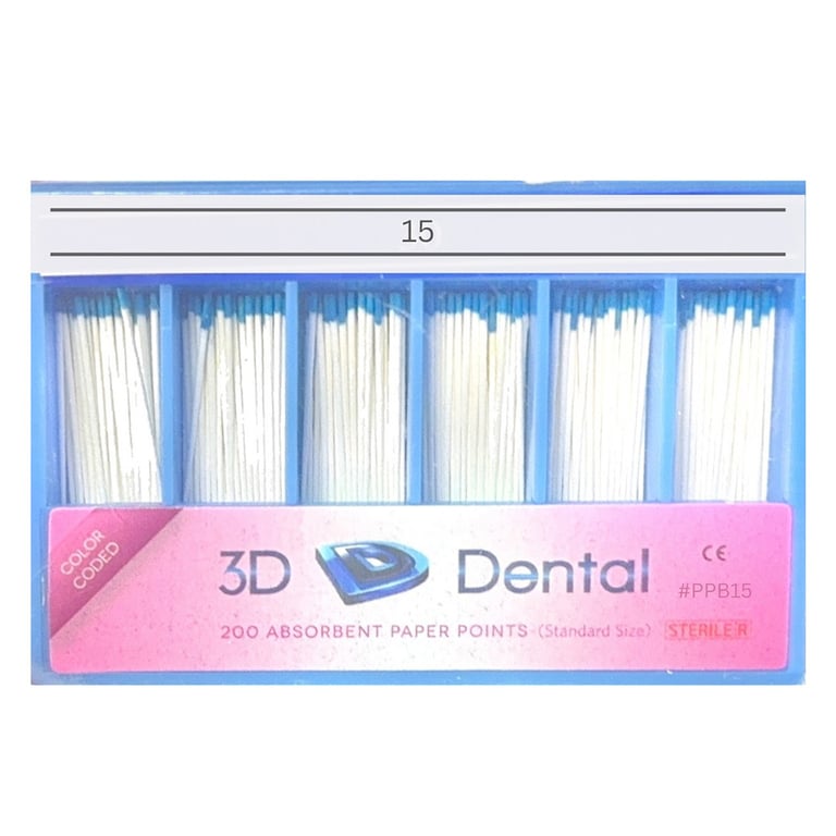 3D Endo Absorbent Paper Points, #15, 200/Pk. Hand rolled for extra absorbency, rolled firmly