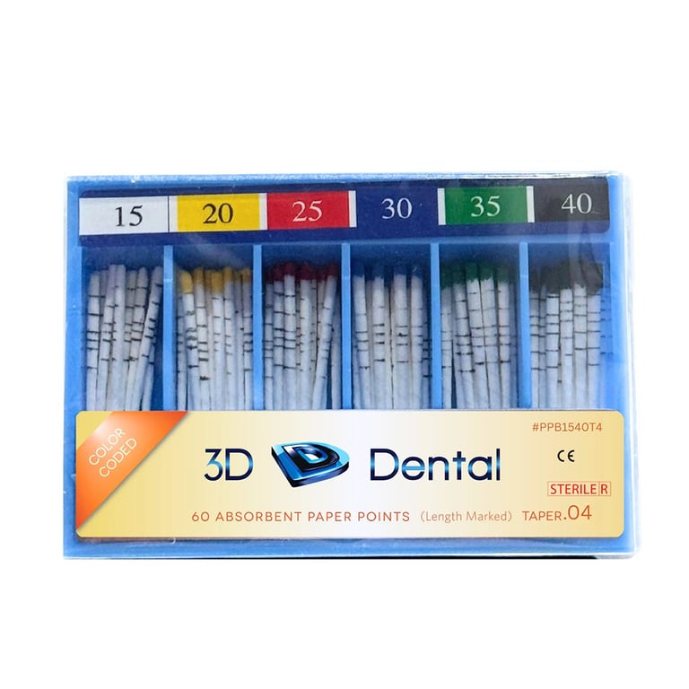 3D Endo Absorbent Paper Points, #15-40, Taper Size 0.04, 60/Pk. Hand rolled for extra absorbency