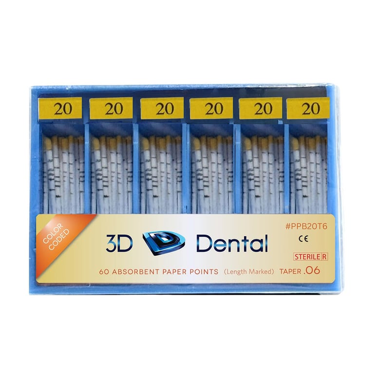 3D Endo Absorbent Paper Points, #20, Taper Size 0.06, 60/Pk. Hand rolled for extra absorbency