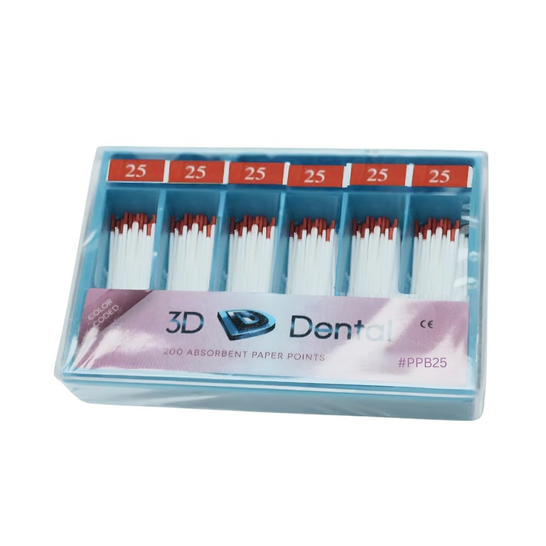 3D Endo Absorbent Paper Points, #25, 200/Pk. Hand rolled for extra absorbency, rolled firmly