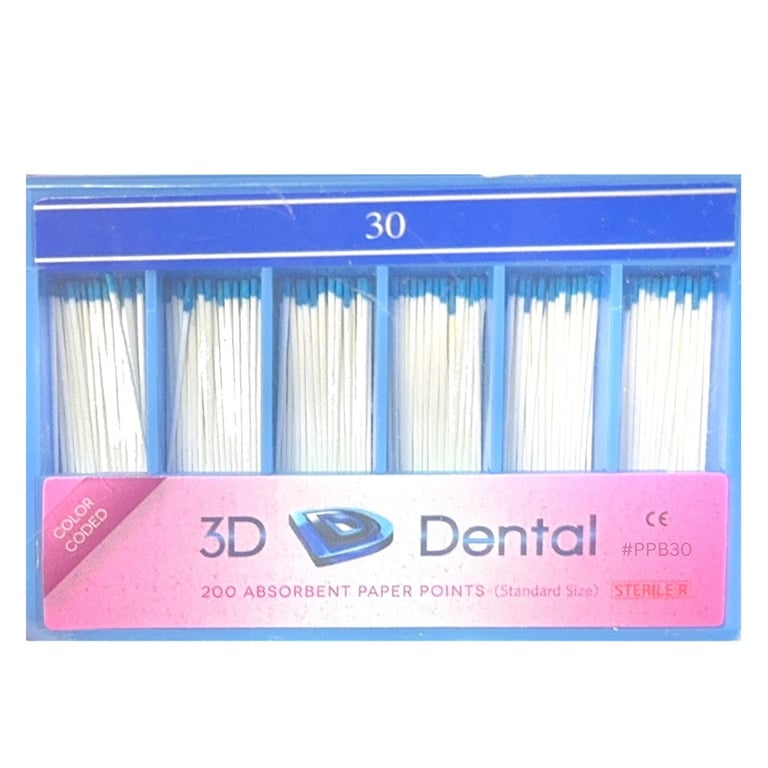 3D Endo Absorbent Paper Points, #30, 200/Pk. Hand rolled for extra absorbency, rolled firmly