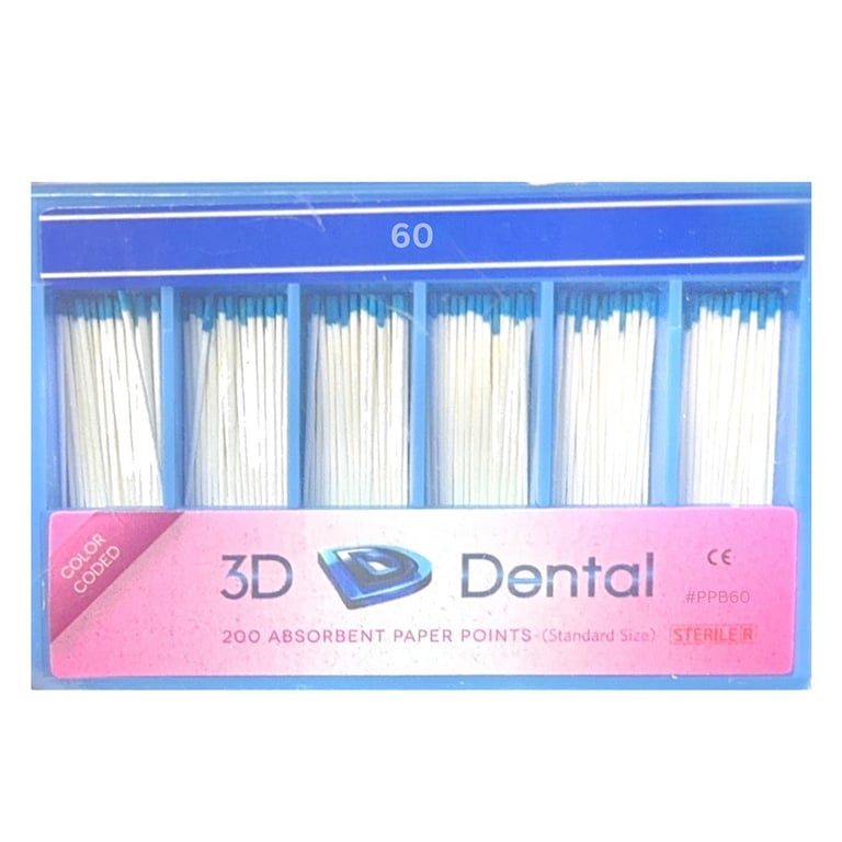 3D Endo Absorbent Paper Points, #60, 200/Pk. Hand rolled for extra absorbency, rolled firmly