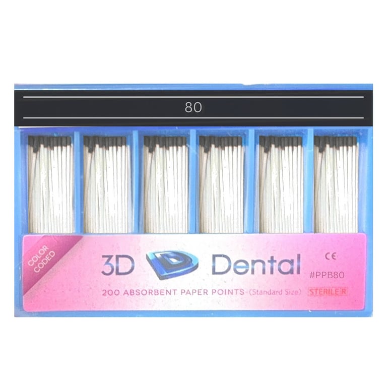 3D Endo Absorbent Paper Points, #80, 200/Pk. Hand rolled for extra absorbency, rolled firmly