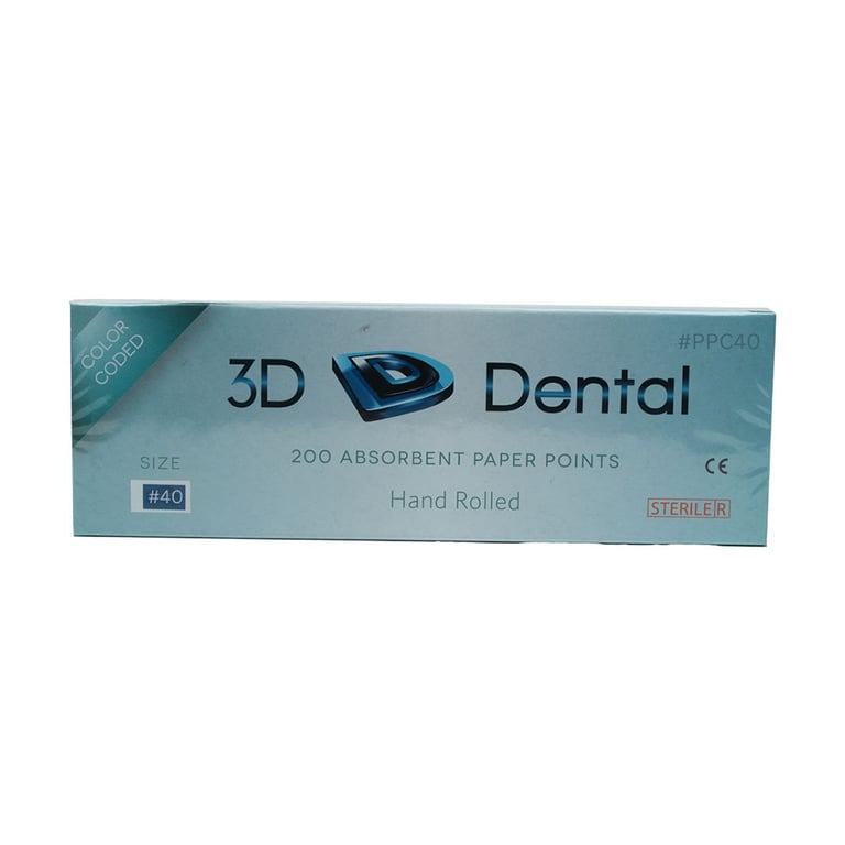 3D Endo Absorbent Paper Points, #40, 200/Pk. Hand rolled for extra absorbency, rolled firmly