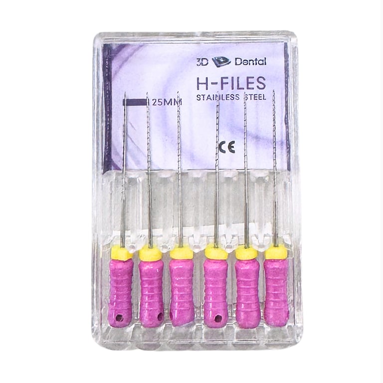 3D Endo Stainless Steel H-Files, 25mm, #06, 6/Pk. Flexible and durable, ideal for shaping curved