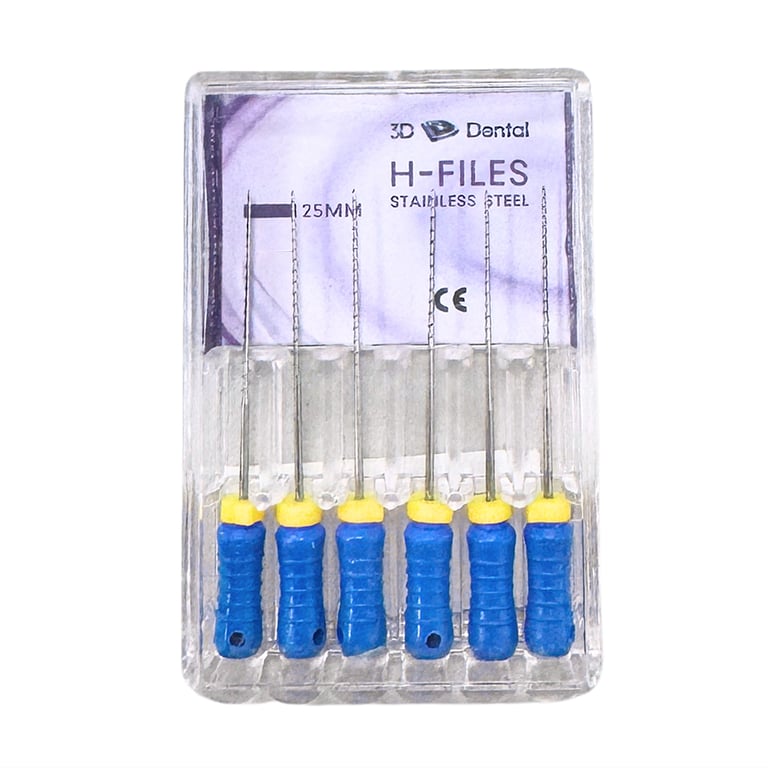 3D Endo Stainless Steel H-Files, 25mm, #30, 6/Pk. Flexible and durable, ideal for shaping curved