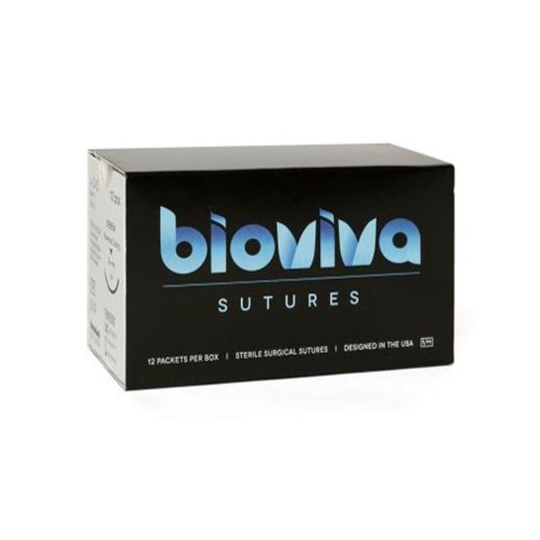 Bioviva 4/0, 18" Silk Black Braided Sutures with 3/8 Circle Needle (19mm), 12/Box. AISI 300