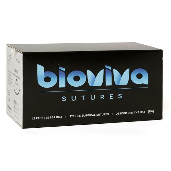 Bioviva 3/0, 18" (45cm) Silk Black Braided Nonabsorbable Suture - 12/Box with Reverse Cutting (3/8