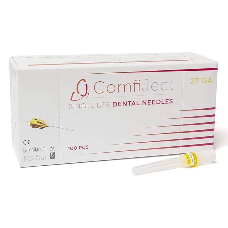 ComfiJect Dental Anesthetic Needles, 27G x 21 mm Short (0.4 x 21mm), 100/Box. Beveled with an