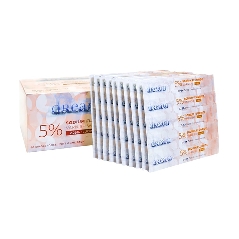 Dream Fluoride Varnish, 0.4 mL Unit Dose, Caramel, 50/Pk. Provides effective cavity protection