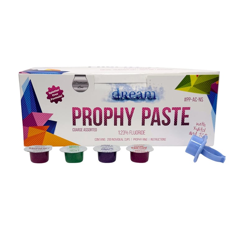 Dream Splatter Free Prophy Paste Cups with Xylitol, Coarse Assorted, 200/Pk. Designed