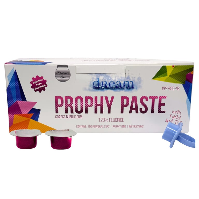 Dream Splatter Free Prophy Paste Cups with Xylitol, Coarse Bubble Gum, 200/Pk. Designed
