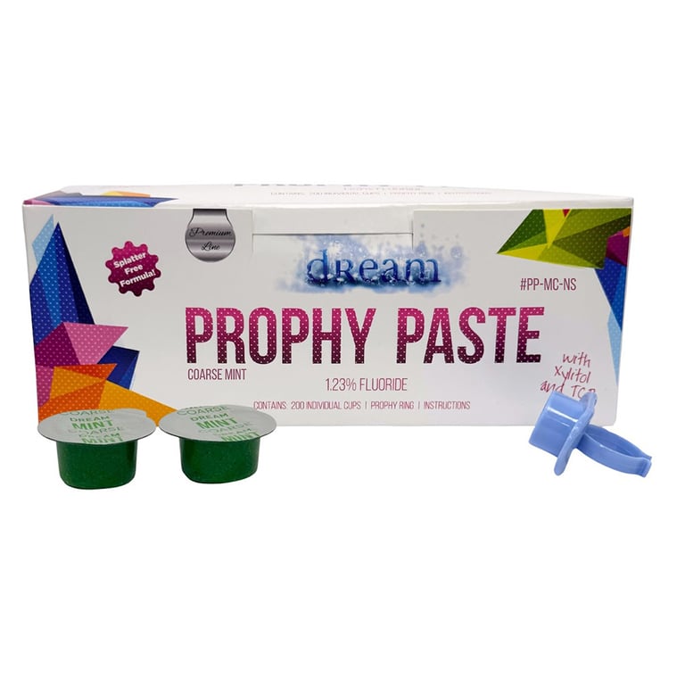 Dream Splatter Free Prophy Paste Cups with Xylitol, Coarse Mint, 200/Pk. Designed with a special