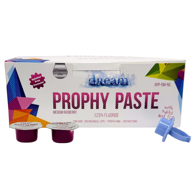 Dream Splatter Free Prophy Paste Cups with Xylitol, Medium Raspberry, 200/Pk. Designed