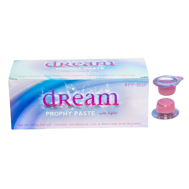Dream Splatter Free Prophy Paste Cups with Xylitol, Fine Bubble Gum, 200/Pk. Designed