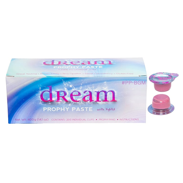 Dream Splatter Free Prophy Paste Cups with Xylitol, Medium Bubble Gum, 200/Pk. Designed (PP-BGM)