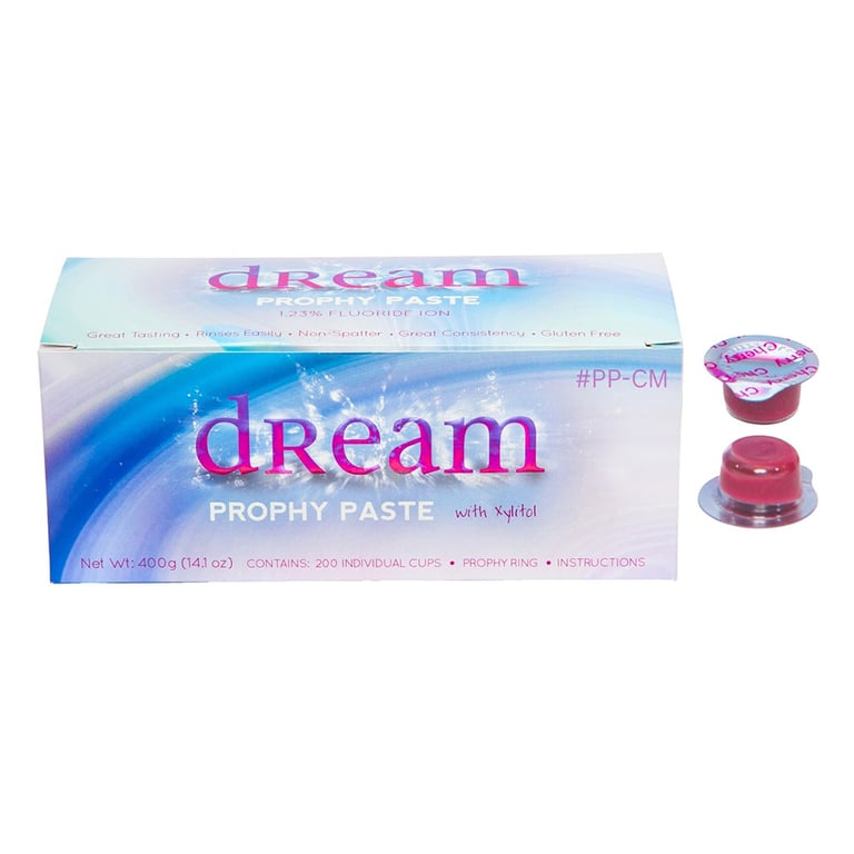 Dream Splatter Free Prophy Paste Cups with Xylitol, Medium Cherry, 200/Pk. Designed with a special