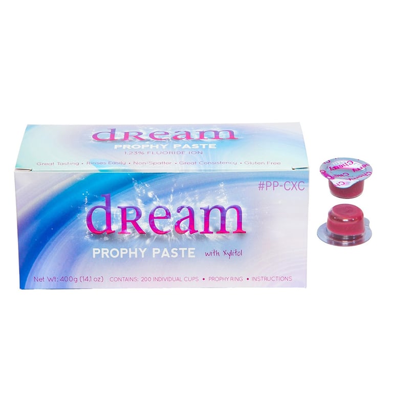 Dream Splatter Free Prophy Paste Cups with Xylitol, X-Coarse Cherry, 200/Pk. Designed