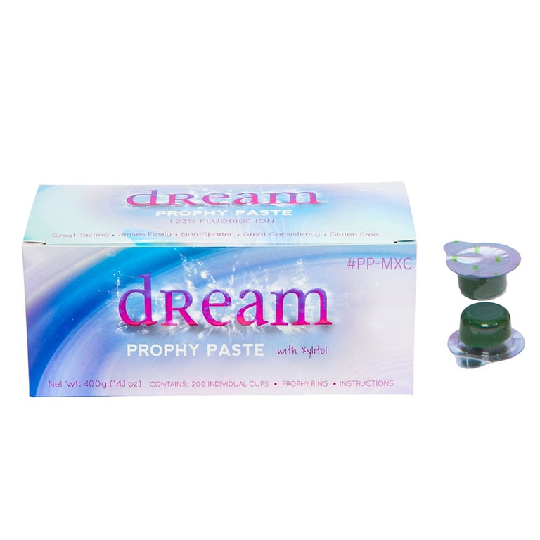 Dream Splatter Free Prophy Paste Cups with Xylitol, X-Coarse Mint, 200/Pk. Designed with a special