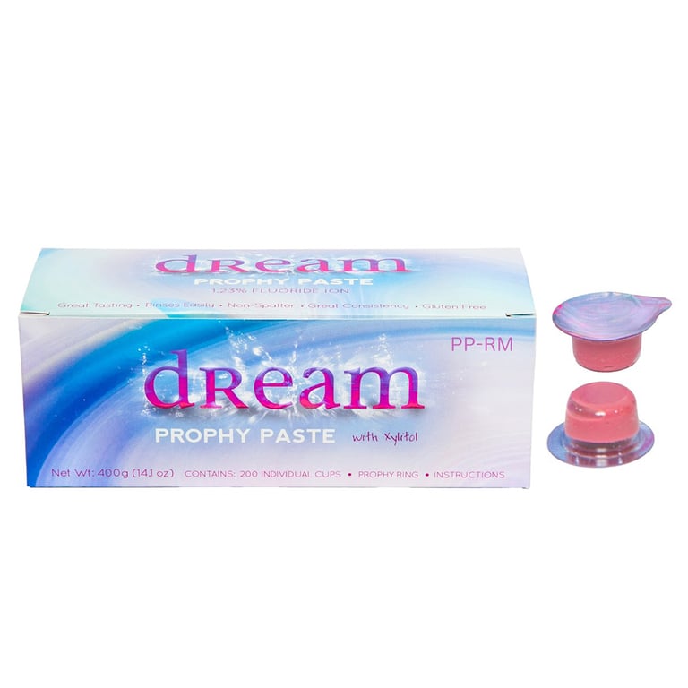 Dream Prophy Paste Cups with Xylitol, Medium Raspberry, 200/Pk. Designed with a special