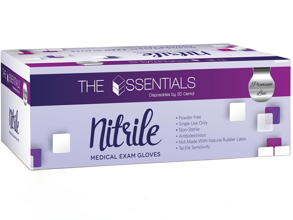 Essentials Premium Nitrile Exam Gloves - SMALL 300/Bx 10/Cs. Powder-Free, Blue, Latex-Free. Slim