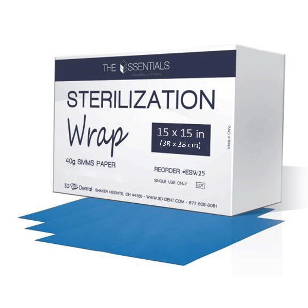 Essentials Sterilization Wrap, 15" x 15", 100/Box, 10 Boxes/Case. Disposable fabric wrap, for use