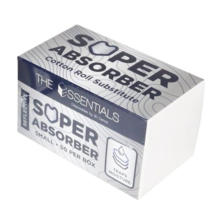 Essentials Cotton Roll Substitute Super Absorber, Reflective, Large, 50/Pk. Absorbs up to 30 times