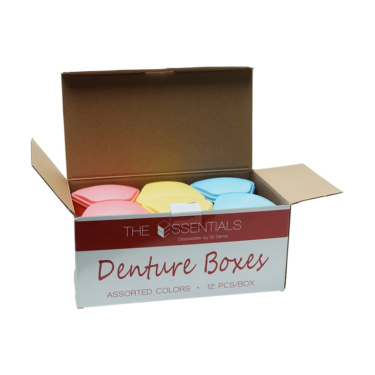 Essentials Denture Box, Assorted Colors, 12/Pk. Measures 3-3/4" wide by 1-3/4" deep