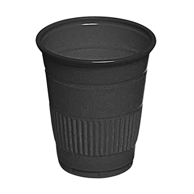 Essentials Plastic 5 oz Drinking Cups, Black, 1000/Pk. Disposable cups feature an embossed grip