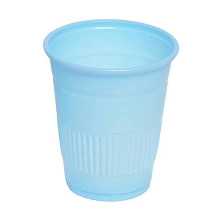 Essentials Plastic 5 oz Drinking Cups, Blue, 1000/Pk. Disposable cups feature an embossed grip