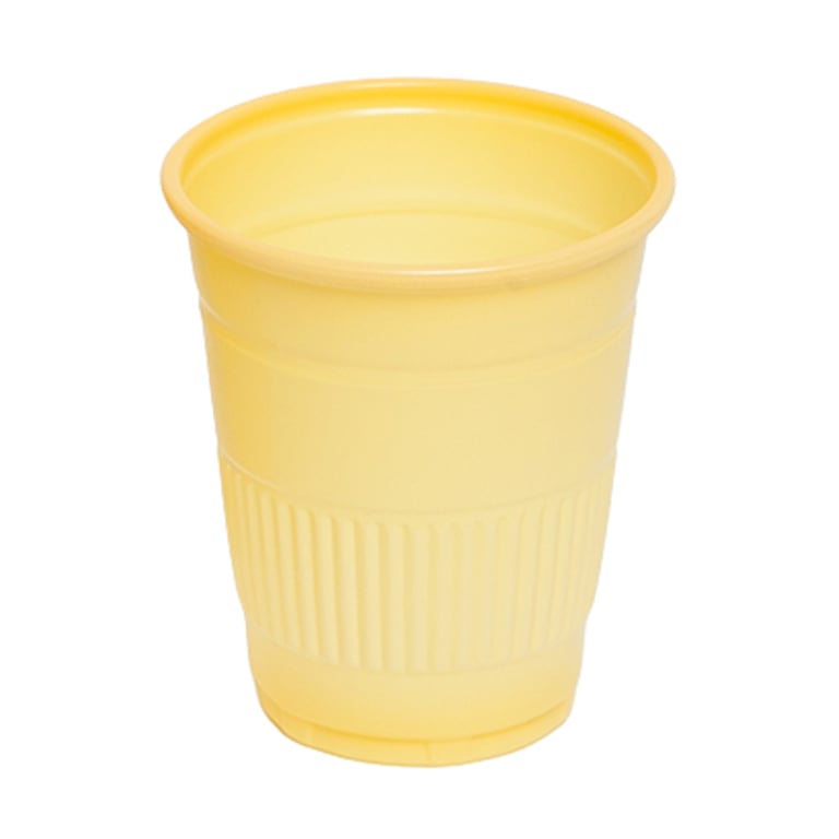 Essentials Plastic 5 oz Drinking Cups, Yellow, 1000/Pk. Disposable cups feature an embossed grip