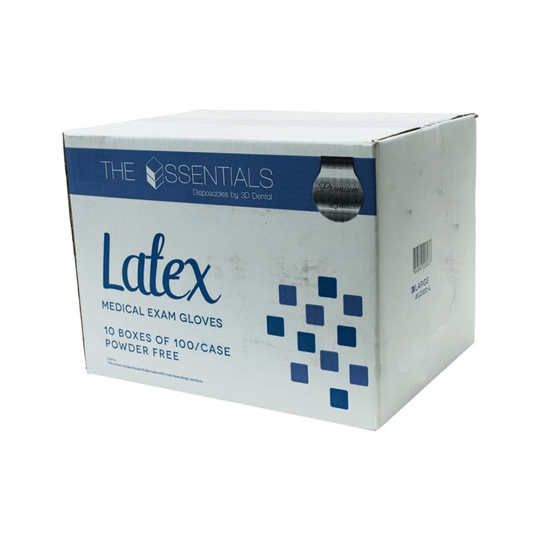 Essentials Latex Powder Free Gloves, Large, 1000/Pk. 10 x 100 per box, case of 1000 gloves