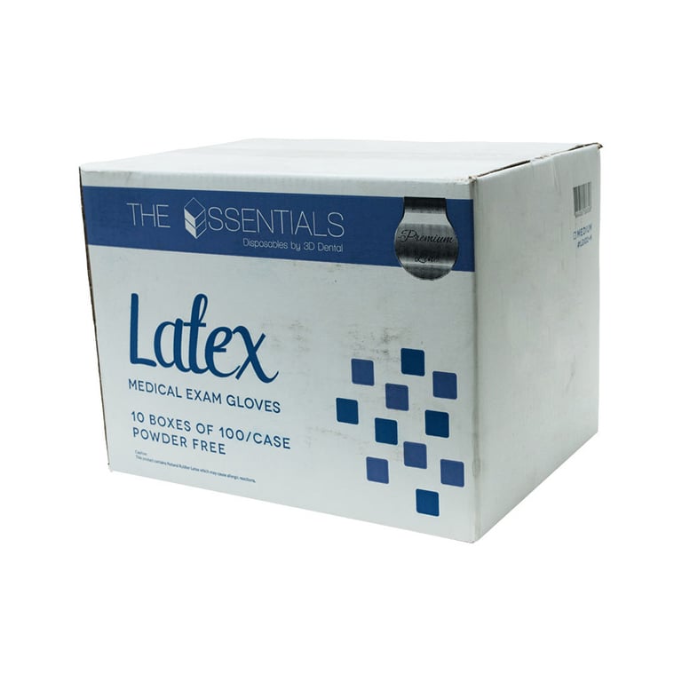 Essentials Latex Powder Free Gloves, Medium, 1000/Pk. 10 x 100 per box, case of 1000 gloves