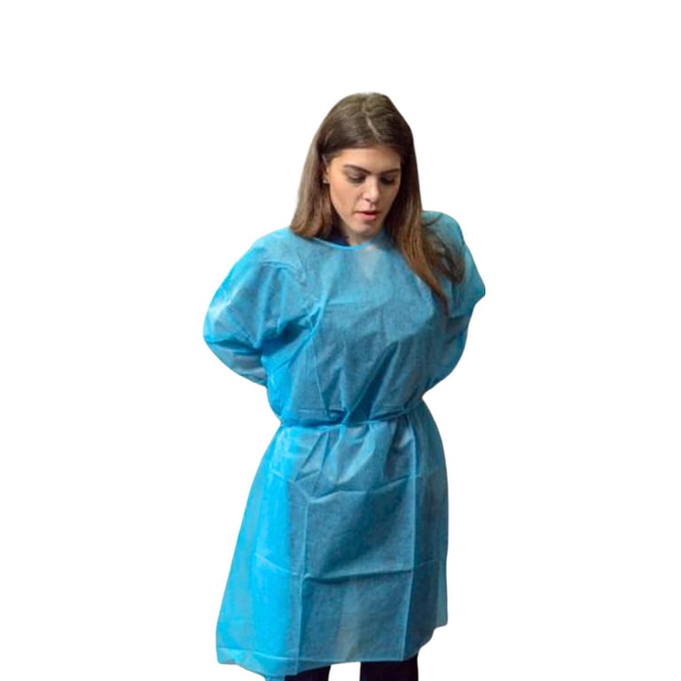 Essentials Isolation Gown, Blue, 50/Pk. Lightweight and breathable with fluid resistance. Features
