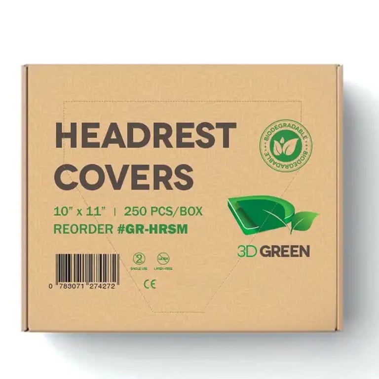 Essentials 10"X11" Biodegradable Headrest Covers, Green, 250/Pk. Headrest covers fit all