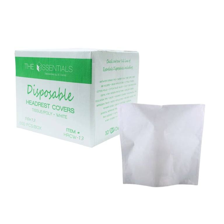 Essentials 10"X13" Headrest Cover, Paper/Poly, White, 500/Pk. Fits most headrests while providing