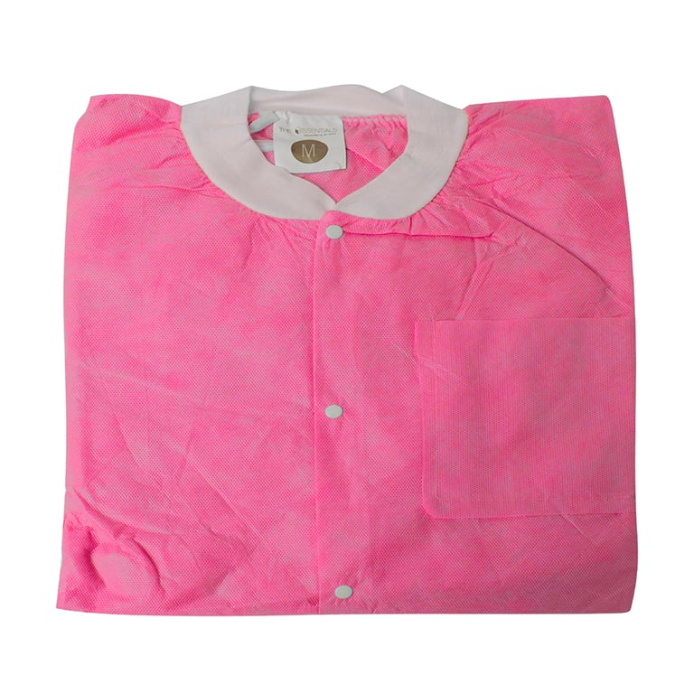Essentials SMS Lab Jackets, Medium, Pink, 10/Pk. Made of breathable, 3-layer material with light