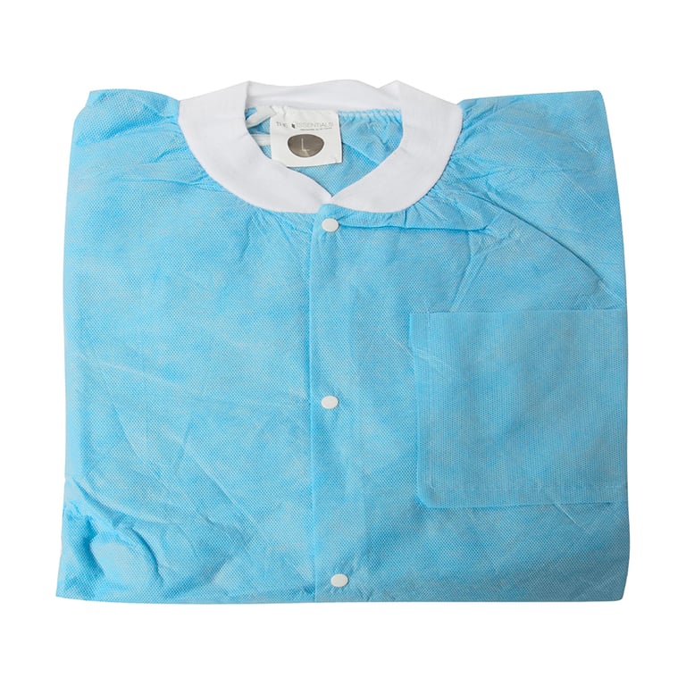 Essentials SMS Lab Jackets, Large, Sky Blue, 10/Pk. Made of breathable, 3-layer material