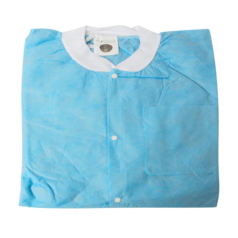 Essentials SMS Lab Jackets, Small, Sky Blue, 10/Pk. Made of breathable, 3-layer material