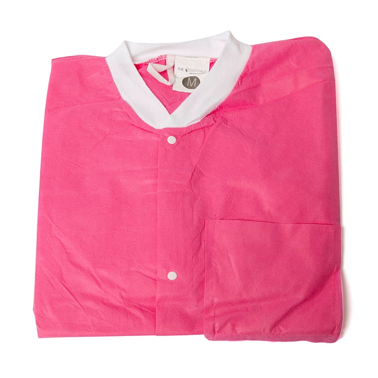 Essentials SMS Lab Coat, Medium, Pink, 10/Pk. Reusable Unisex Gown. Snap front closure with 3