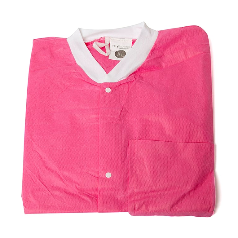 Essentials SMS Lab Coat, X-Large, Pink, 10/Pk. Reusable Unisex Gown. Snap front closure with 3
