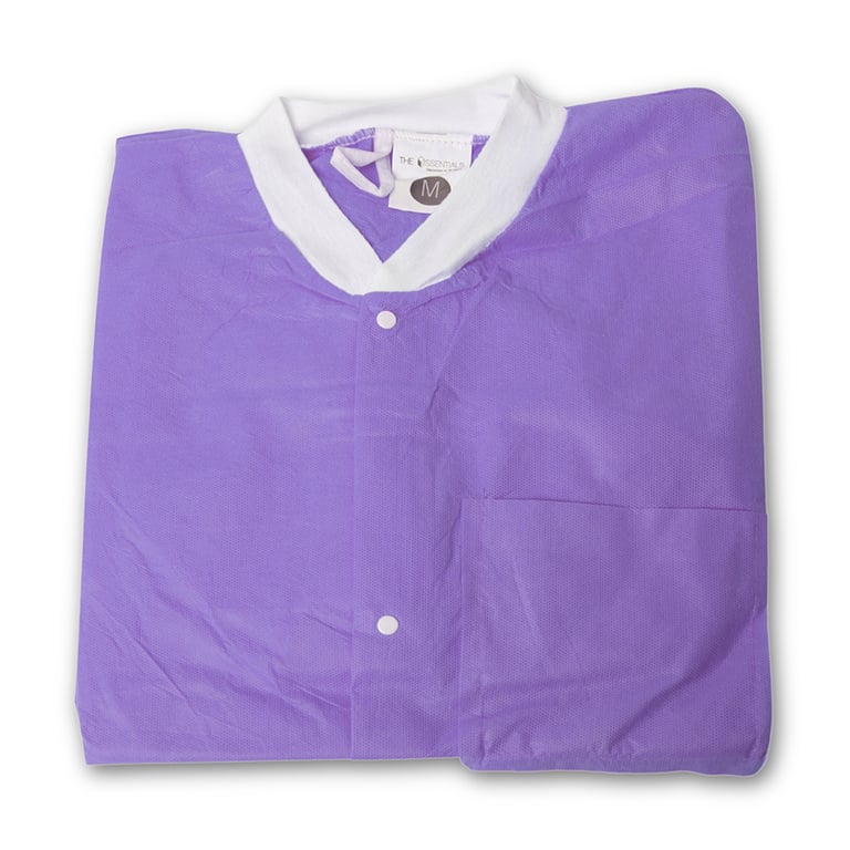 Essentials SMS Lab Coat, Medium, Purple, 10/Pk. Reusable Unisex Gown. Snap front closure with 3