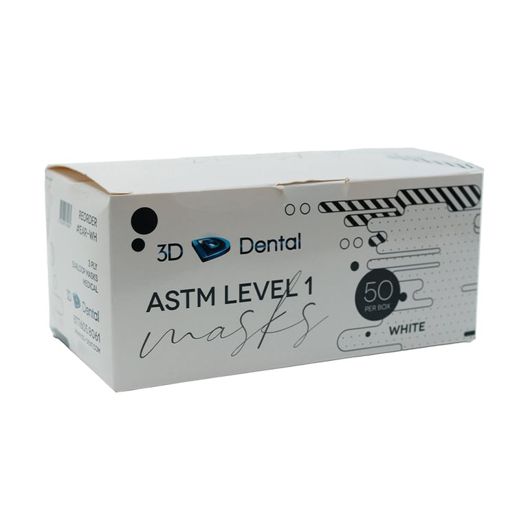 Essentials ASTM 1 Earloop Masks, White, 50/Pk. Ideal for simple, low-risk procedures involving